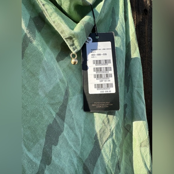 NWT Vix Surya Details Cowl Neck Camo Long Asymmetrical Dress with Gold Hardware - Picture 10 of 16